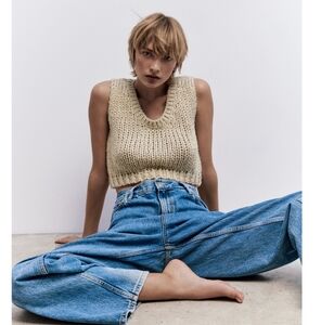 Zara cropped metallic thread knit vest